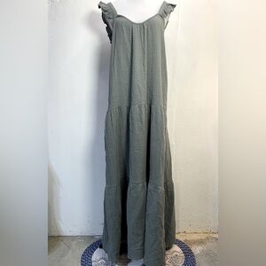 #0144 NWT Steve Madden 100% Cotton Muslin Maxi Dress w/ Ruffle Straps-M